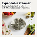 Amazon Basics Extendable Steamer Basket For Vegetables, Dumplings And Seafood, Expands From 5.6 To 9.25 In., Stainless Steel, Dishwasher-Safe