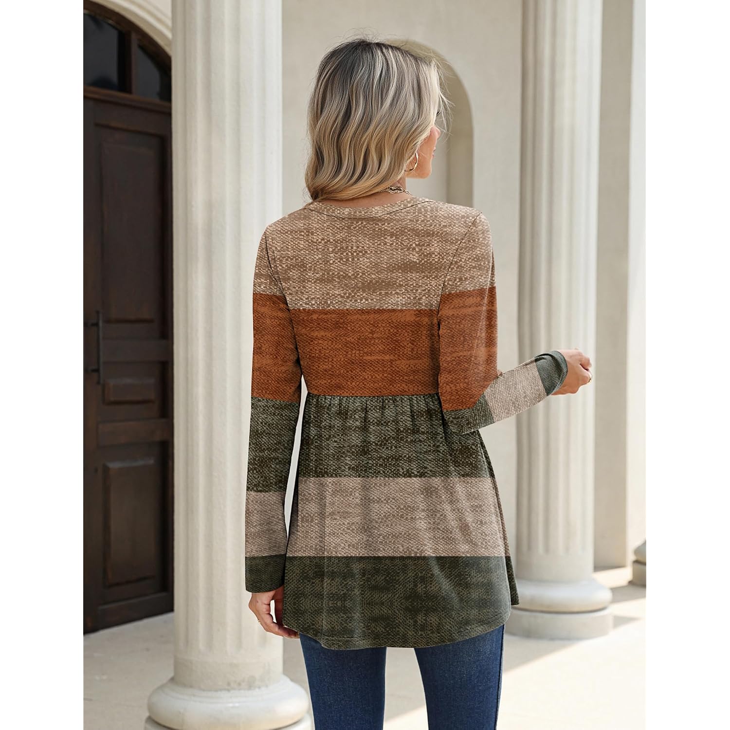 Zeagoo Women Blouses Long Sleeve Shirts Boho Henley V Neck Tops Business Casual Loose Pleated Fashion Clothing
