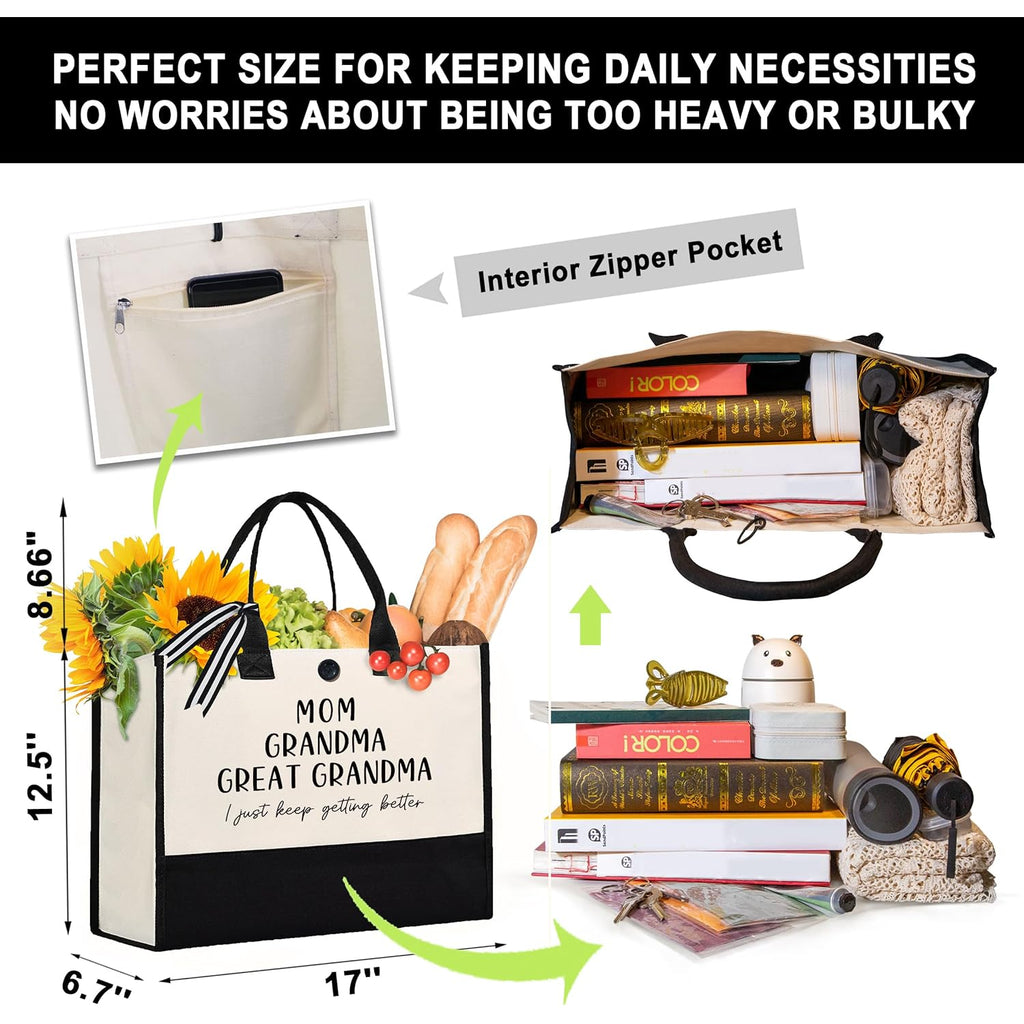 Great Grandma Gifts, Mothers Day Birthday Gifts for Grandma from Grandchildren, Functional Large Capacity Tote Bag, Mom Grandma Great Grandma Bag, Present for Grandmother, Grandparents