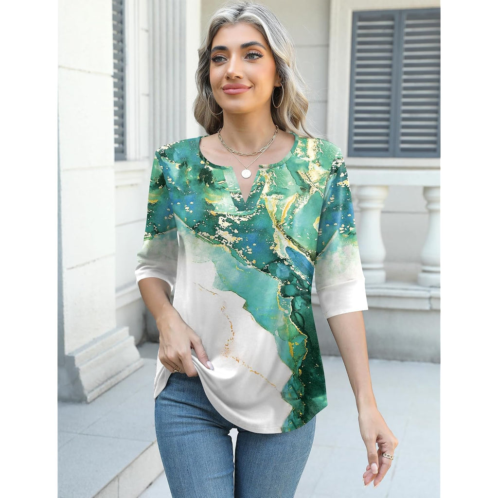 AKEWEI Women's V Neck 3/4 Sleeve T Shirts Summer Top Dressy Casual Basic Tees Shirt Tunic Blouses