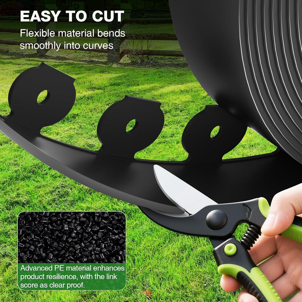 Mixc 100Ft Landscape Edging Kit With 150 Spikes, Not Digging Flexible Plastic Edge Border For Landscaping, Lawn, Garden, Flower Beds, Yard, Paver, Playground, Pathway,3Pack, 33Ft Each,1.5In High