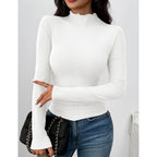 Zeagoo Long Sleeve Shirts for Women Ribbed Slim Fit Tops Lettuce Trim Mock Neck Summer Fall Basic Tee