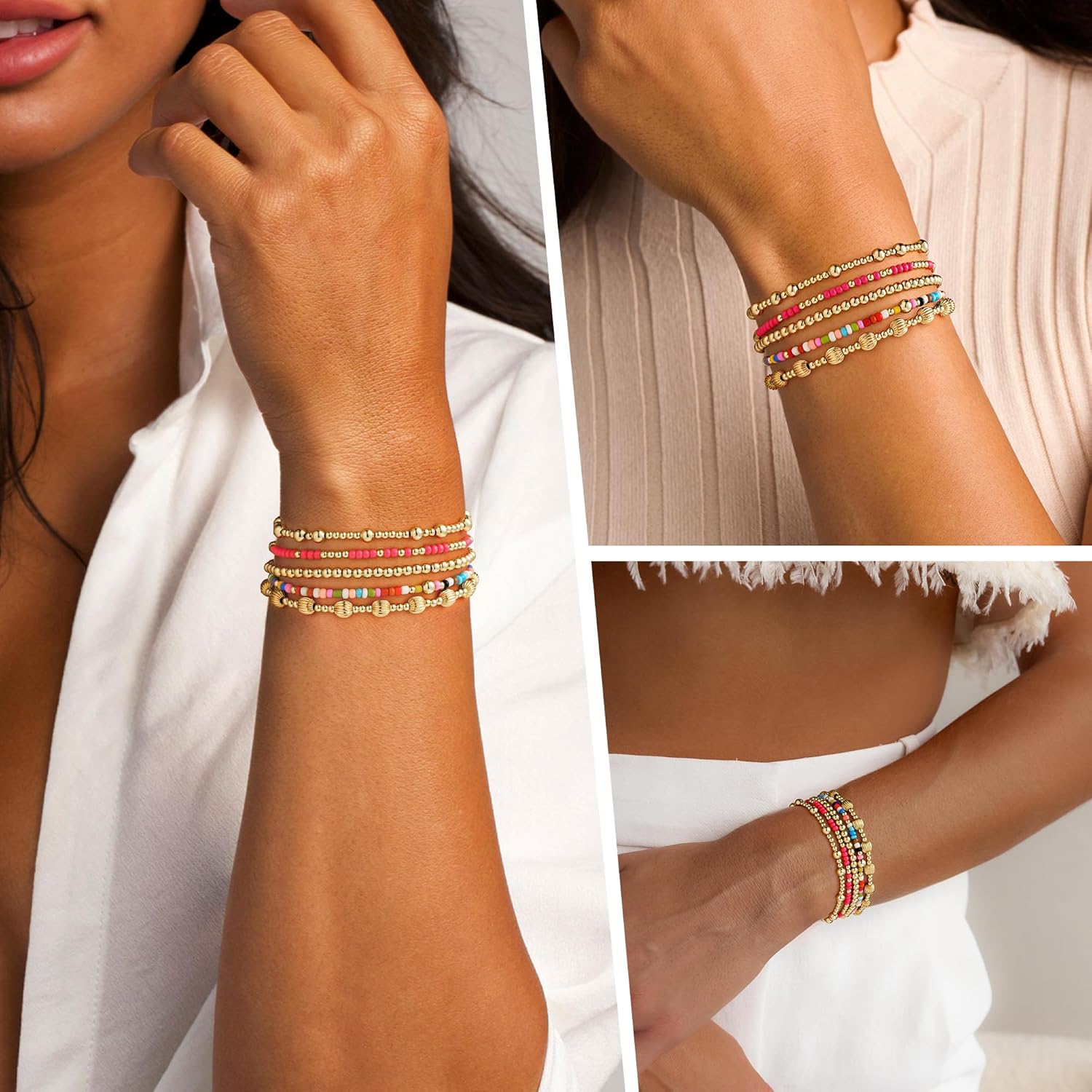 Turandoss Mothers Day Gifts for Mom Daughter - 14K Gold Plated Gold Beaded Bracelets for Women Teen Girls Stackable Turquoise Cross Bead Bracelet Pearl Bracelets Set for Women Mothers Day Gift for Mom