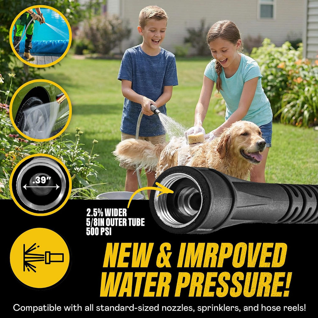 Bionic Steel 25 Ft Metal Garden Hose With Sprayer Nozzle | Non Kinking Design, Stainless Steel Heavy Duty Water Hose 25Ft X 5/8 In. Flexible & Non Expandable For Water Flow, 500 Psi