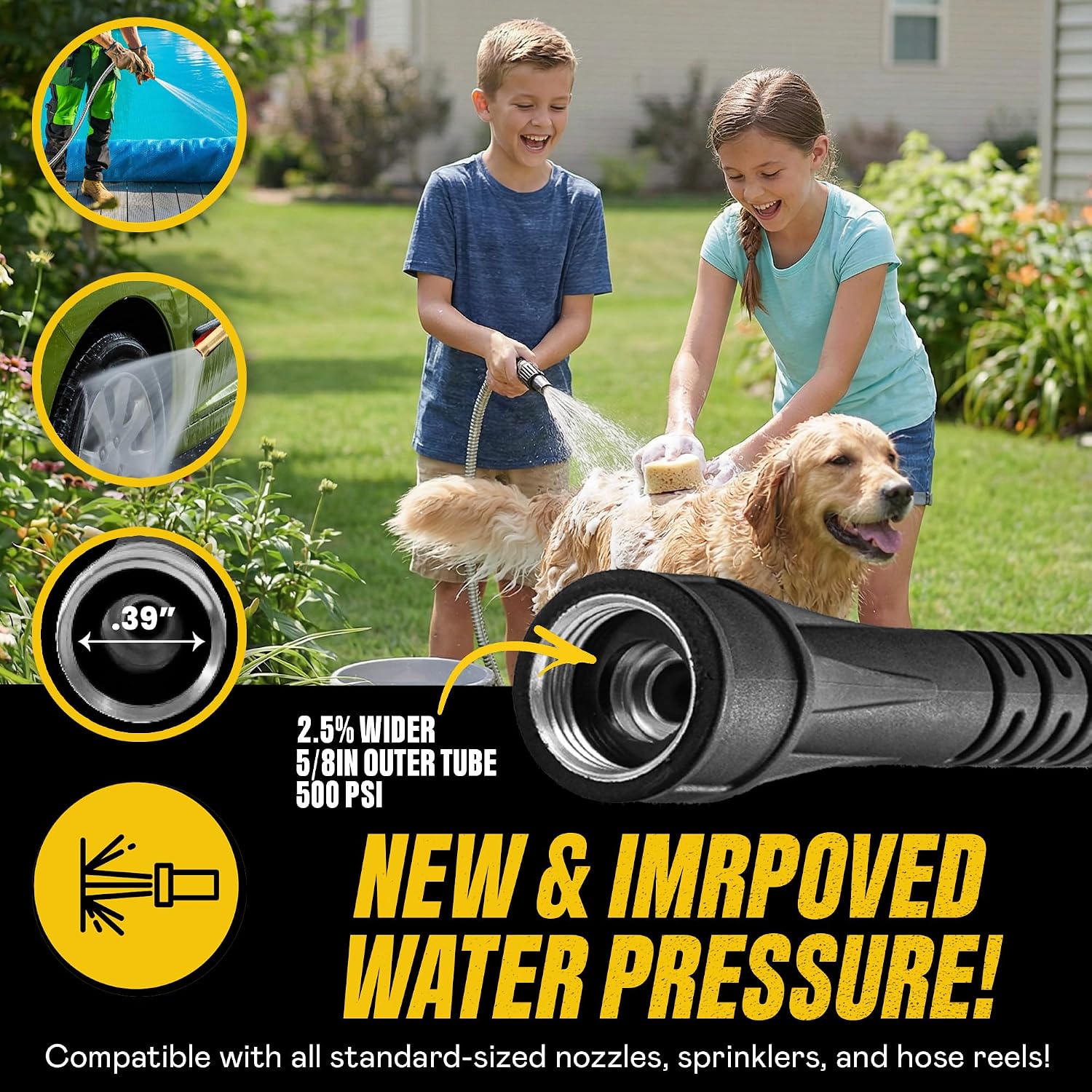 Bionic Steel 25 Ft Metal Garden Hose With Sprayer Nozzle | Non Kinking Design, Stainless Steel Heavy Duty Water Hose 25Ft X 5/8 In. Flexible & Non Expandable For Water Flow, 500 Psi