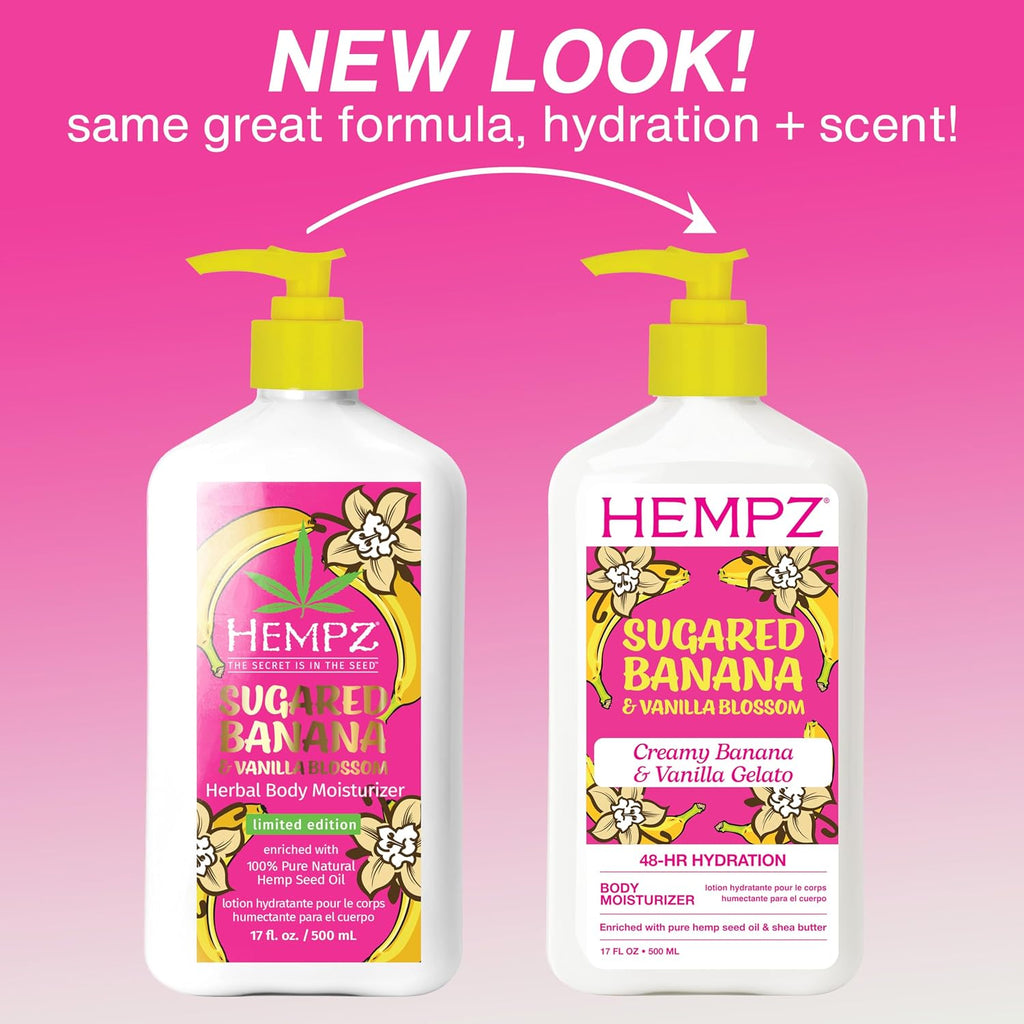 Hempz Sugared Banana & Vanilla Blossom Body & Hand Lotion, Ultra Hydrating Moisturizer For Men And Women, 17 Oz