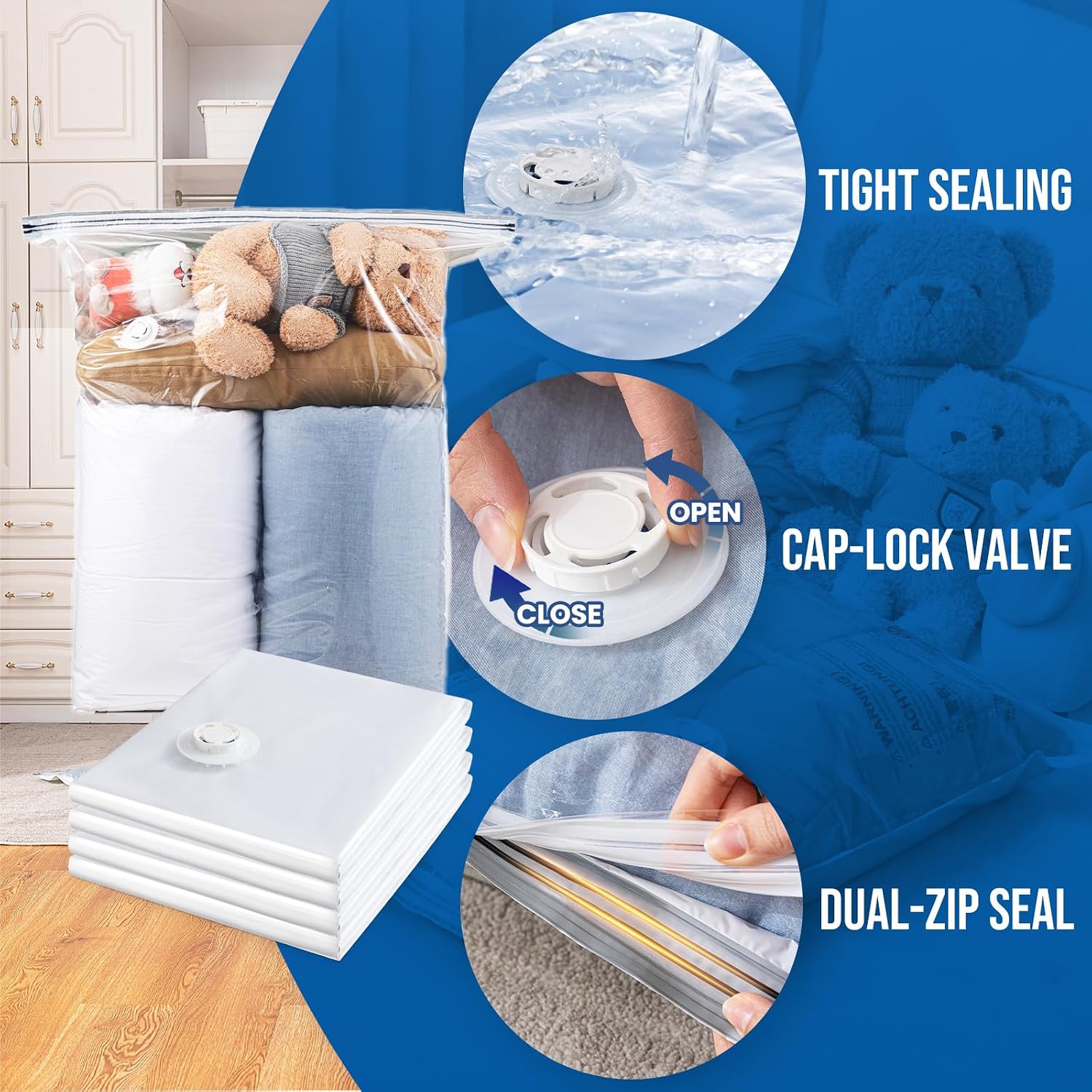 Taili 8 Pack Vacuum Storage Bags, Jumbo Size (31×40 Inch), Vacuum Seal Bags For Clothing, Bulky Bedding, Comforter, Blankets, Pillows, Space Saver Packing