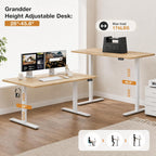 55X32 Extra-Deep Electric Standing Desk, Wide Desktop Fits 49" Ultrawide Monitor+Dual Screens, 176 Lbs Capacity, 2 Memory Presets, Anti Collision, Computer Desk For Home Office & Gaming, Oak