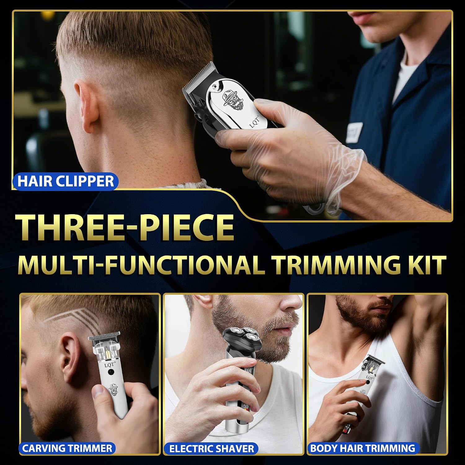 Professional Barber Kit For Men, Cordless Hair Clipper, Trimmer & Rotary Shaver Set With Led Display, Usb-C Rechargeable Battery,Precision Blades,Adjustable Speeds,Low Noise,Grooming Gifts For Men