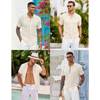 Coofandy Mens Knit Button Down Shirts Casual Textured Polo Shirt Short Sleeve Vintage Summer Beach Tops