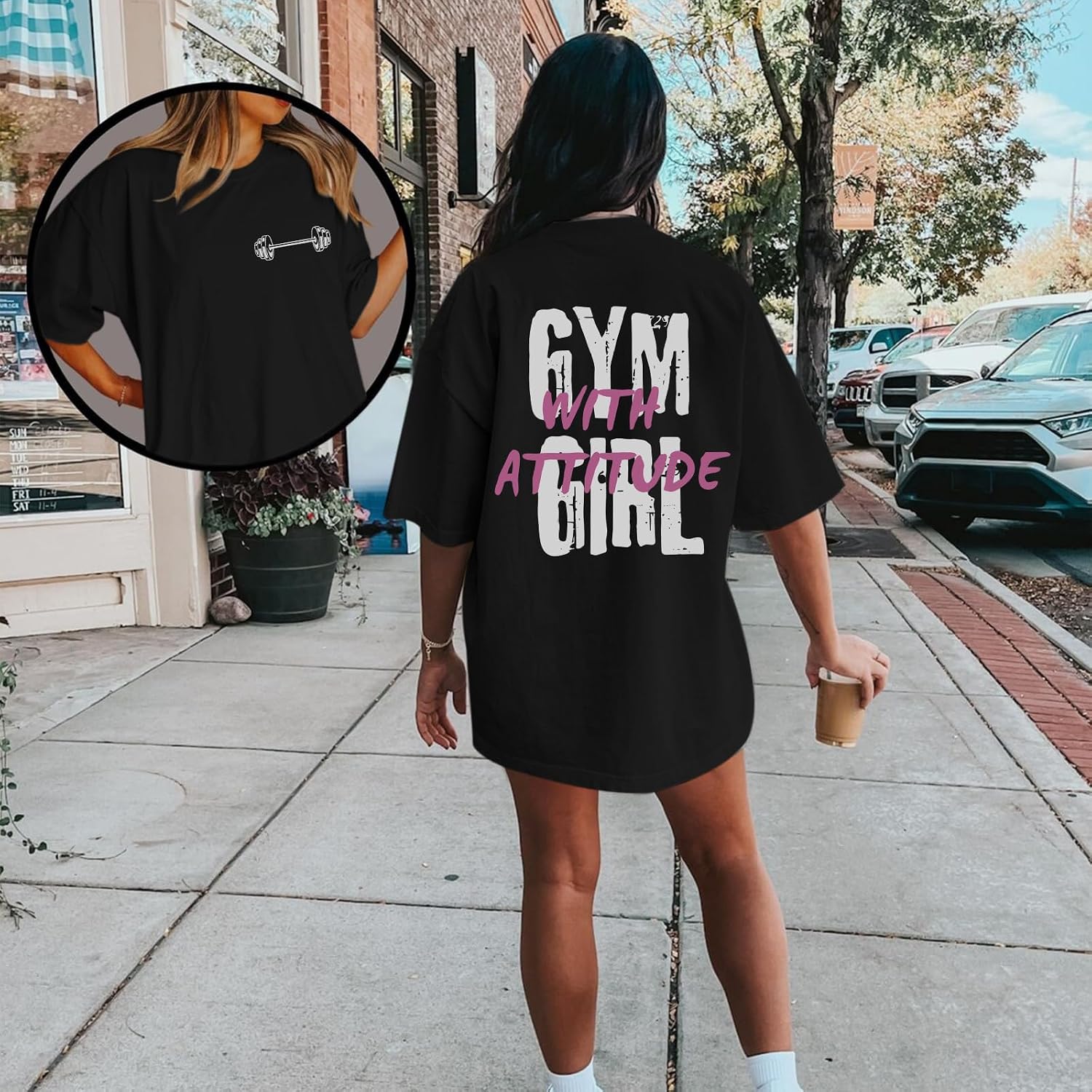 Funny Workout Shirts Women Oversized Weightlifting Graphic Tshirt Gym Girl with Attitude Tees Gym Lover Tops Black