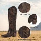 Wetkiss Knee High Cowboy Boots For Women, Stable And Comfortable | Western Style,Cowgirl Boots,Versatile,Pull On,Various Occasions,Non-Slip Sole,Bohemian Rural Style