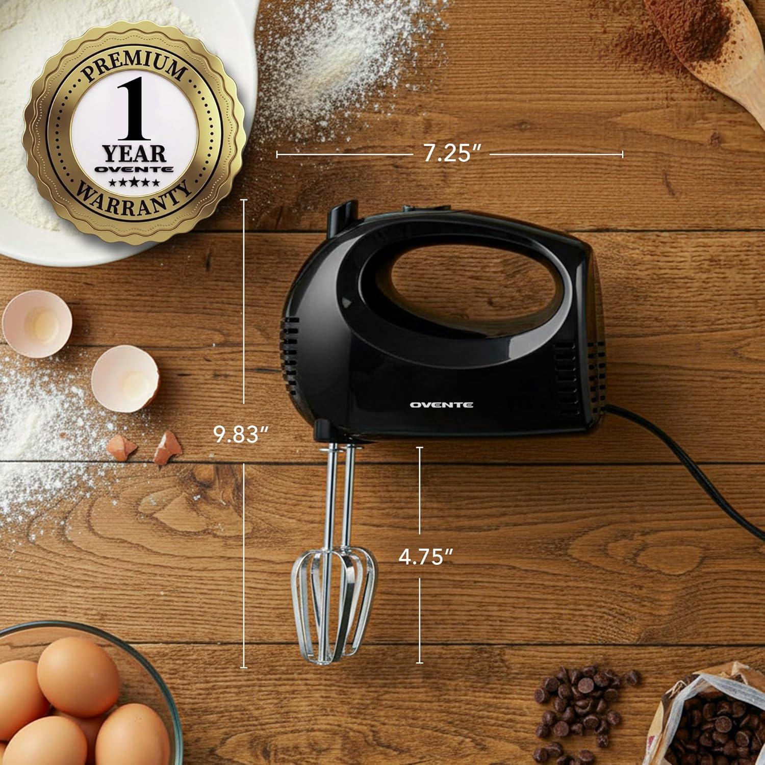 OVENTE 5-Speed Corded Electric Hand Mixer with Stainless Steel Whisks, Compact Portable Design with Snap-On Storage Case,150W Lightweight Handheld Mixer for Baking & Cooking, Black HM151B