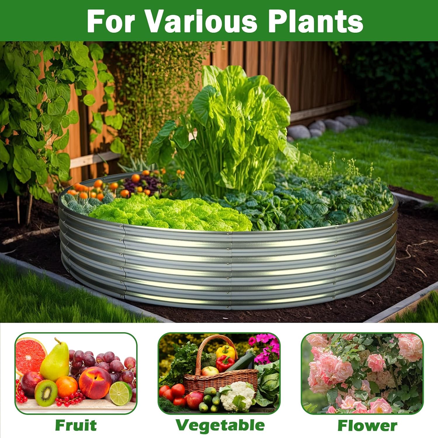 4X4X1Ft Round Raised Garden Beds Outdoor Steel Fire Pit Ring Flower Planter | Large Galvanized Metal Above Ground Boxes Kit For Gardening Vegetables Outside
