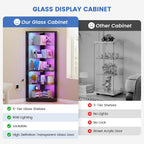 5-Tiers Corner Display Cabinet With Rgb Lights For Collectibles, Black | 69" Tall Curio Cabinet Display Case With Lock, Showcase Display Shelf For Books,Collectibles,Liquor,Living Room,E-Sports Room