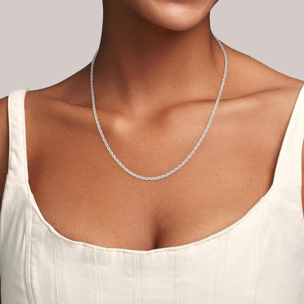 Jewlpire 2mm Rope Chain 925 Sterling Silver Chain Necklace for Women, 14K Gold Plated Chains for Women Smooth & Sturdy Women's Chains Necklace, 16 18 20 22 24 26 Inch