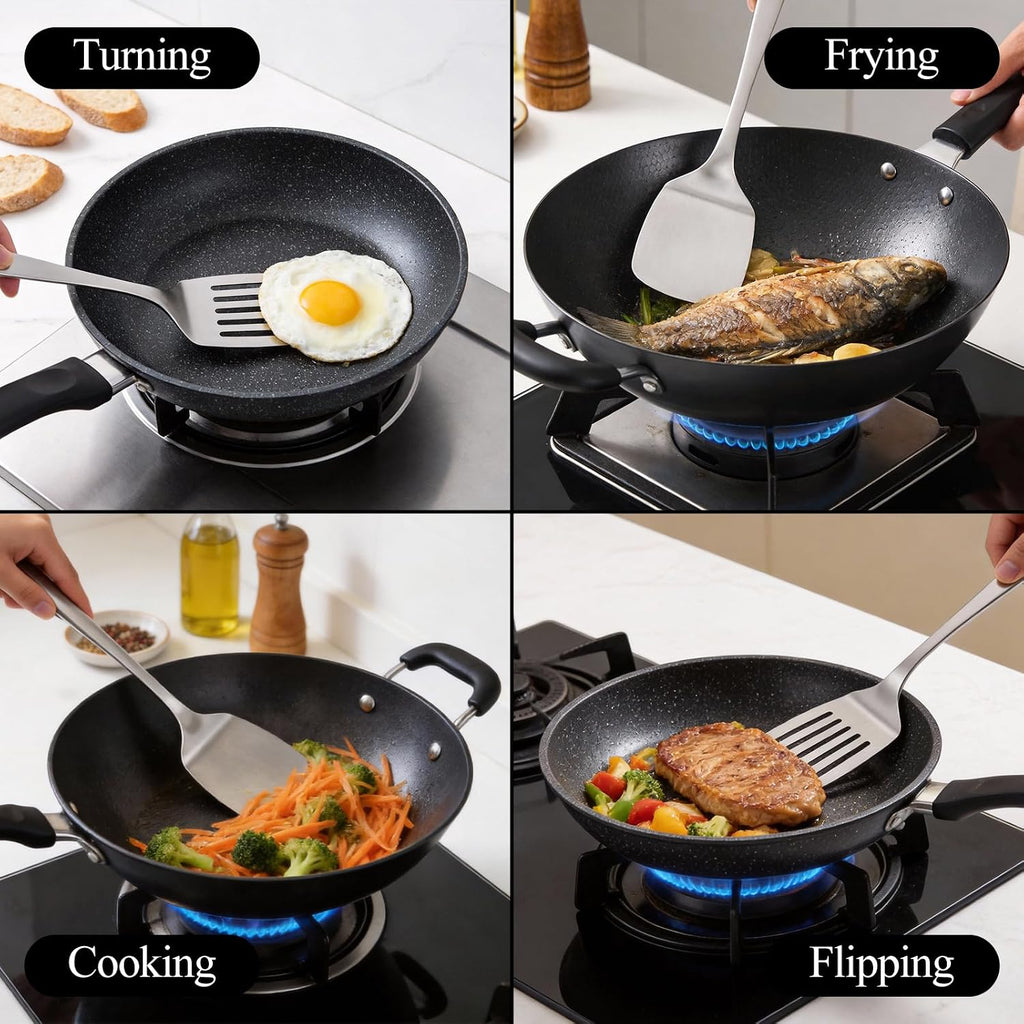 2Pcs Metal Spatula Set - Stainless Steel Spatula Solid & Slotted Turner Flipper For Kitchen Use, Heat Resistant Kitchen Cooking Utensils For Flipping Fish, Eggs, Pancakes, Dishwasher Safe