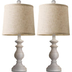 Traditional Table Lamp Set Of 2, Rustic Farmhouse Table Lamps For Living Room Bedroom, 22" Bedside Desk Lamps Vintage Nightstand Lamps With Linen Shades, Antique Grey