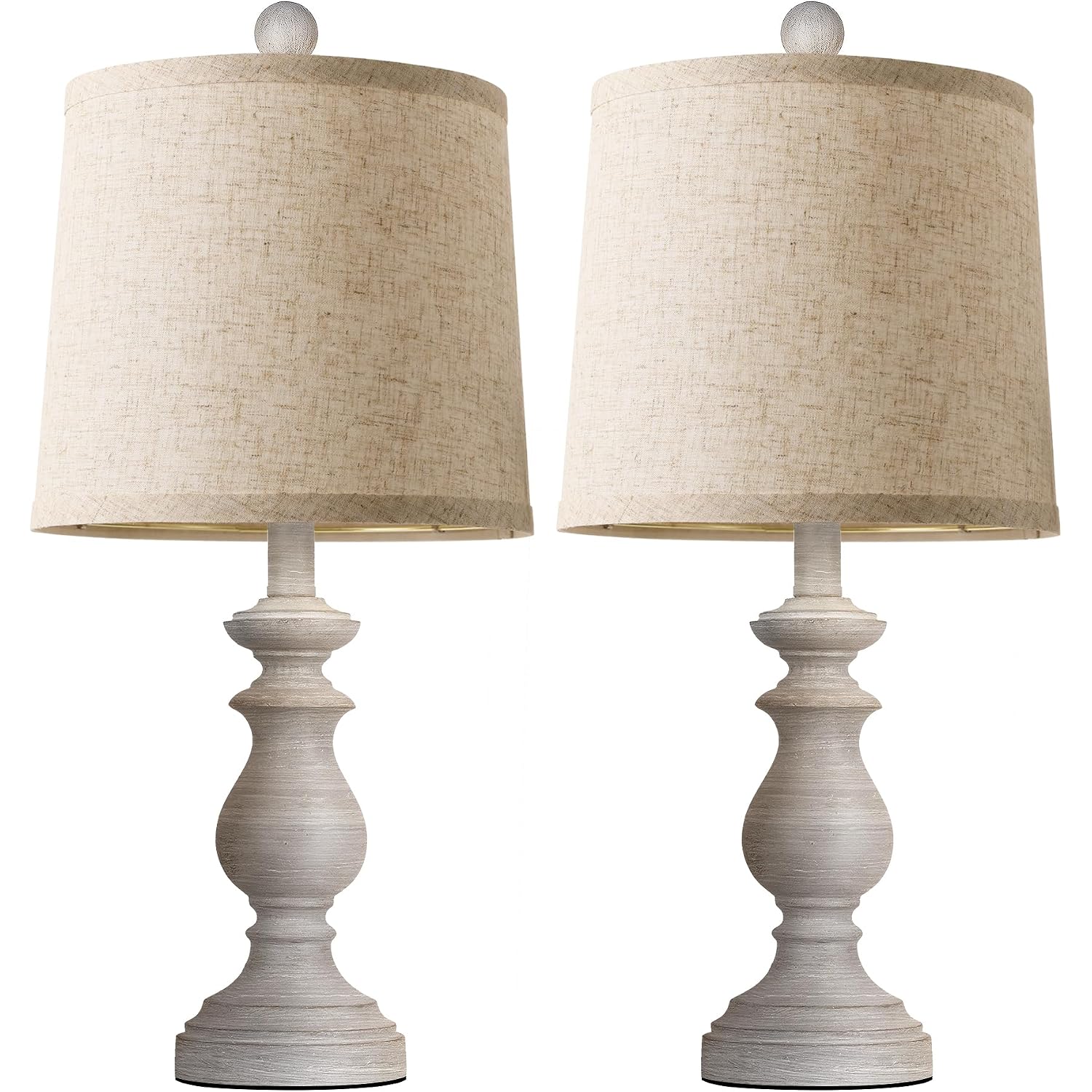 Traditional Table Lamp Set Of 2, Rustic Farmhouse Table Lamps For Living Room Bedroom, 22" Bedside Desk Lamps Vintage Nightstand Lamps With Linen Shades, Antique Grey