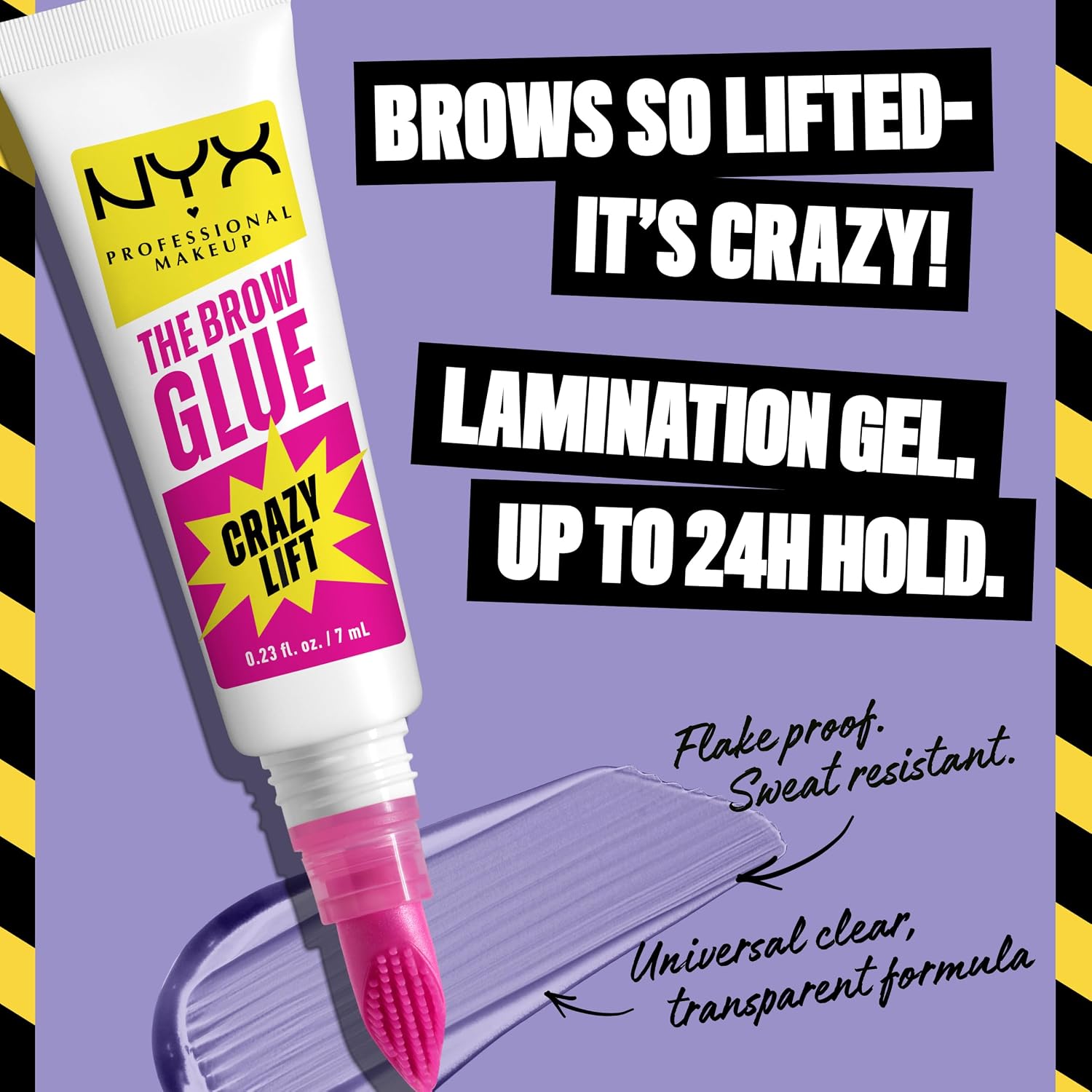 Nyx Professional Makeup The Brow Glue Crazy Lift, Brow Lamination Gel With 16Hr Strong Hold & Built-In Styling Comb - Clear Eyebrow Gel