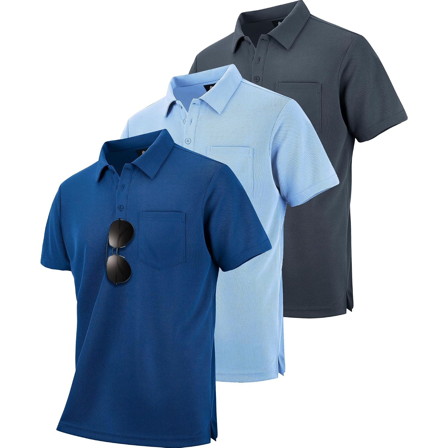 Zity Men'S 3 Pack Polo Shirts Short Sleeve With Pocket Moisture Wicking Casual Work Golf Lightweight Collared T-Shirts