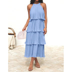 Zesica Women'S 2026 Summer Sleeveless Halter Neck Ruffle Tiered Layed Chiffon Flowy Swing Long Midi Dress