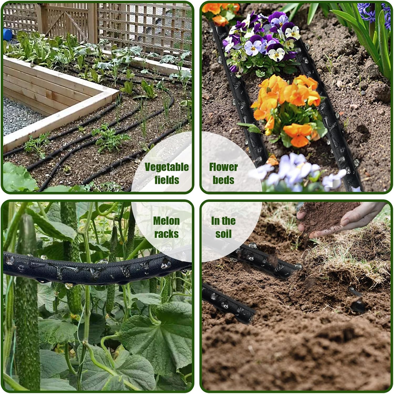 Soaker Hose 100Ft, Thickened Flat Soaker Hoses For Garden 100 Ft 2 Pack, Drip Irrigation Hose Saves 80% Water, Leak-Free Design Water Hose With Holes For Lawn, Flower Bed, Vegetable Field (50 Ft X 2)