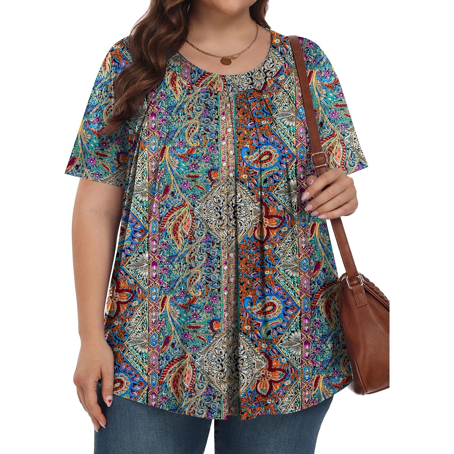 Plus Size Tops for Women Short Sleeve Shirts Crew Neck Casual Loose Fit Tunic Blouses