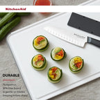 Kitchenaid Classic Plastic Cutting Board With Perimeter Trench And Non Slip Edges, Dishwasher Safe, 12 Inch X 18 Inch, White And Gray