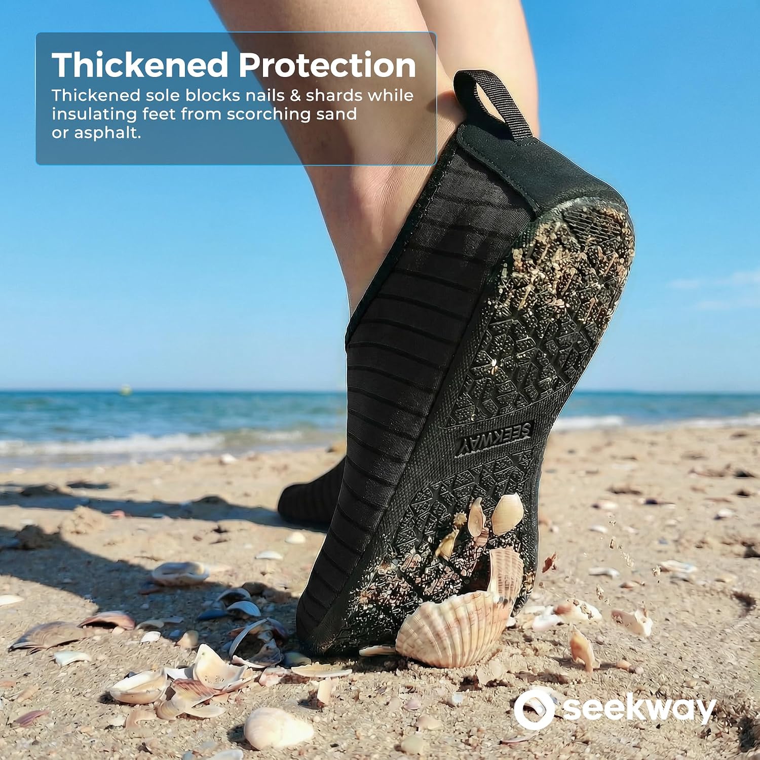 Seekway Water Shoes Women Men Adult Quick-Dry Aqua Socks Barefoot Non Slip For Beach Swim River Pool Lake Surf Black Sk002(U)