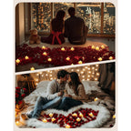 Amagic 1000 Pieces Artificial Rose Petals With 12 Heart Led Tea Lights Candles Kit, Rose Petals And Candles Set For Proposal, Anniversary, Valentine'S Day, Special Romantic Night, Wedding Table Decor