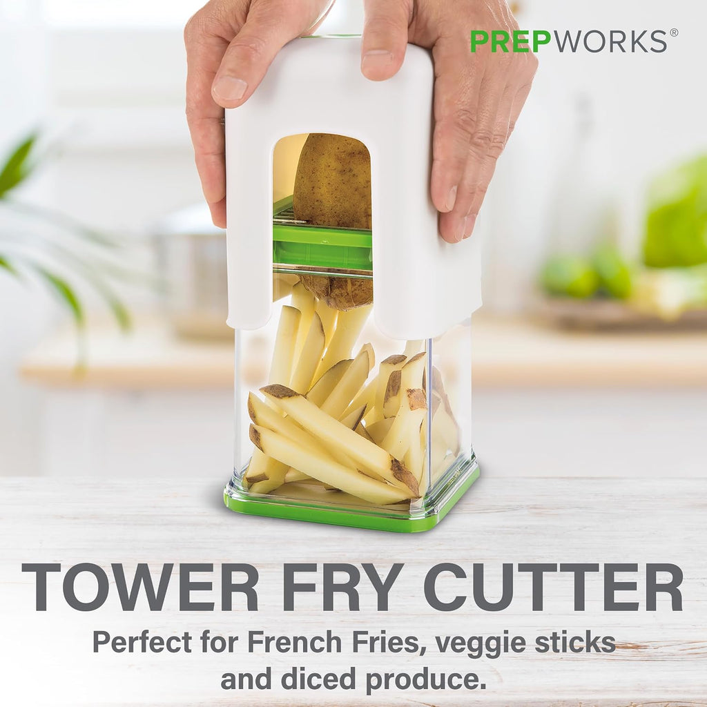 Prepworks Tower Fry Cutter – Heavy-Duty Potato Cutter For Perfect Fries, Easy-To-Use, Stainless Steel Blades, Bpa-Free