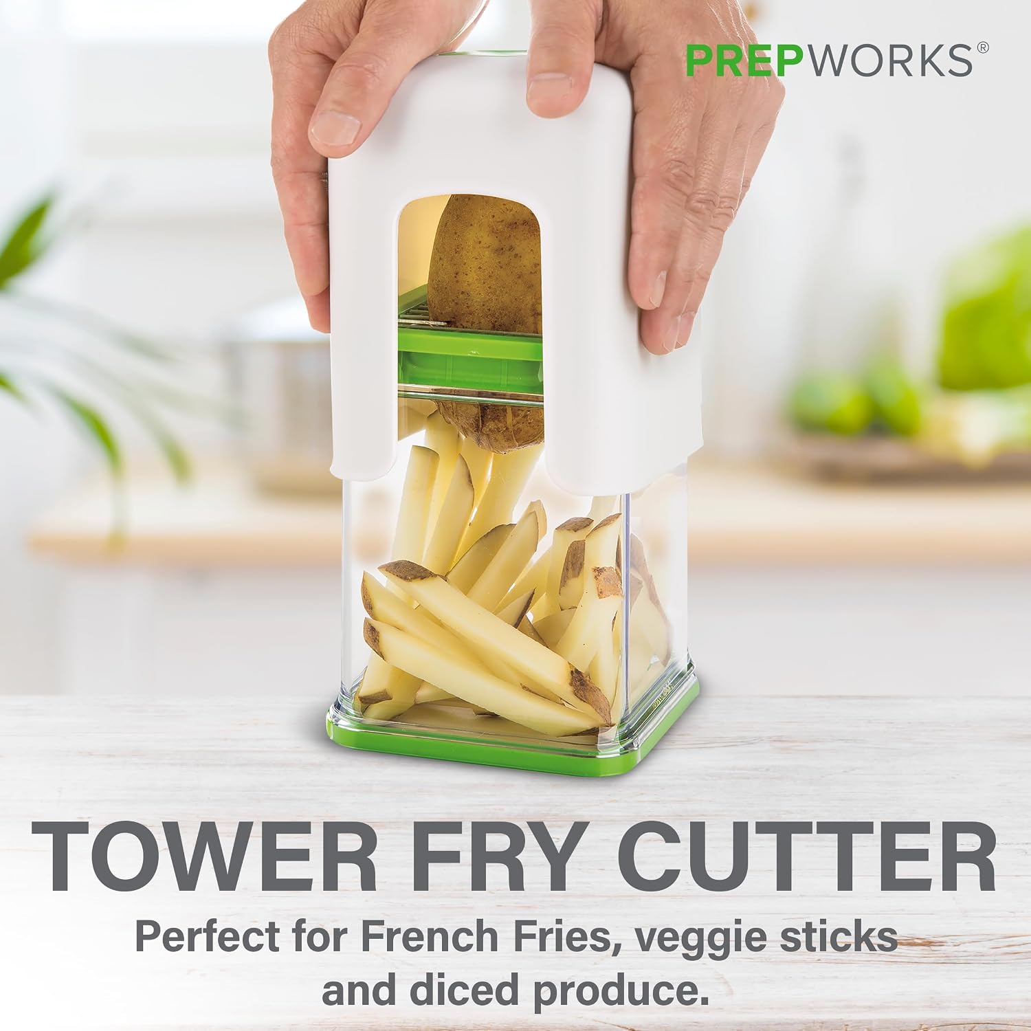 Prepworks Tower Fry Cutter – Heavy-Duty Potato Cutter For Perfect Fries, Easy-To-Use, Stainless Steel Blades, Bpa-Free
