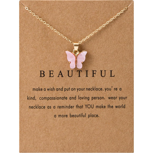 9 pcs Colorful Butterfly Pendant Necklace for Women Bohemian Acrylic Adjustable Retro Card Clavicle Chain Insect Animal Necklace Friend Friendship Party Jewelry Gift