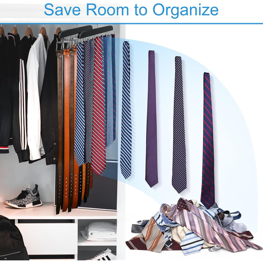 Belt Hanger For Closet Max 42 Belts, Sturdy Wood Belt Rack Closet Accessories With 14 Hooks Belt Organizer For Closet Organizers And Storage -Black 1 Pack