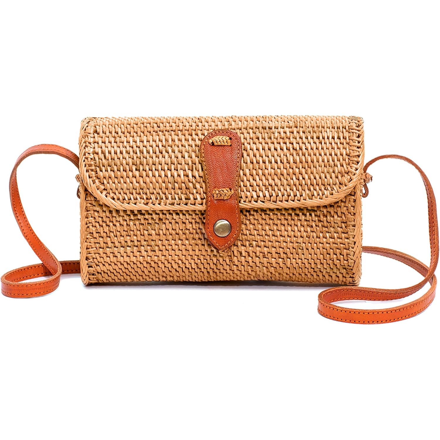 Novum Crafts Round Rattan Bag for Women - Handmade Ata Wicker Woven Purse - Circle, Square, Oval Brown Straw Boho Bags | Handmade, Ata, Woven, Straw, Bags