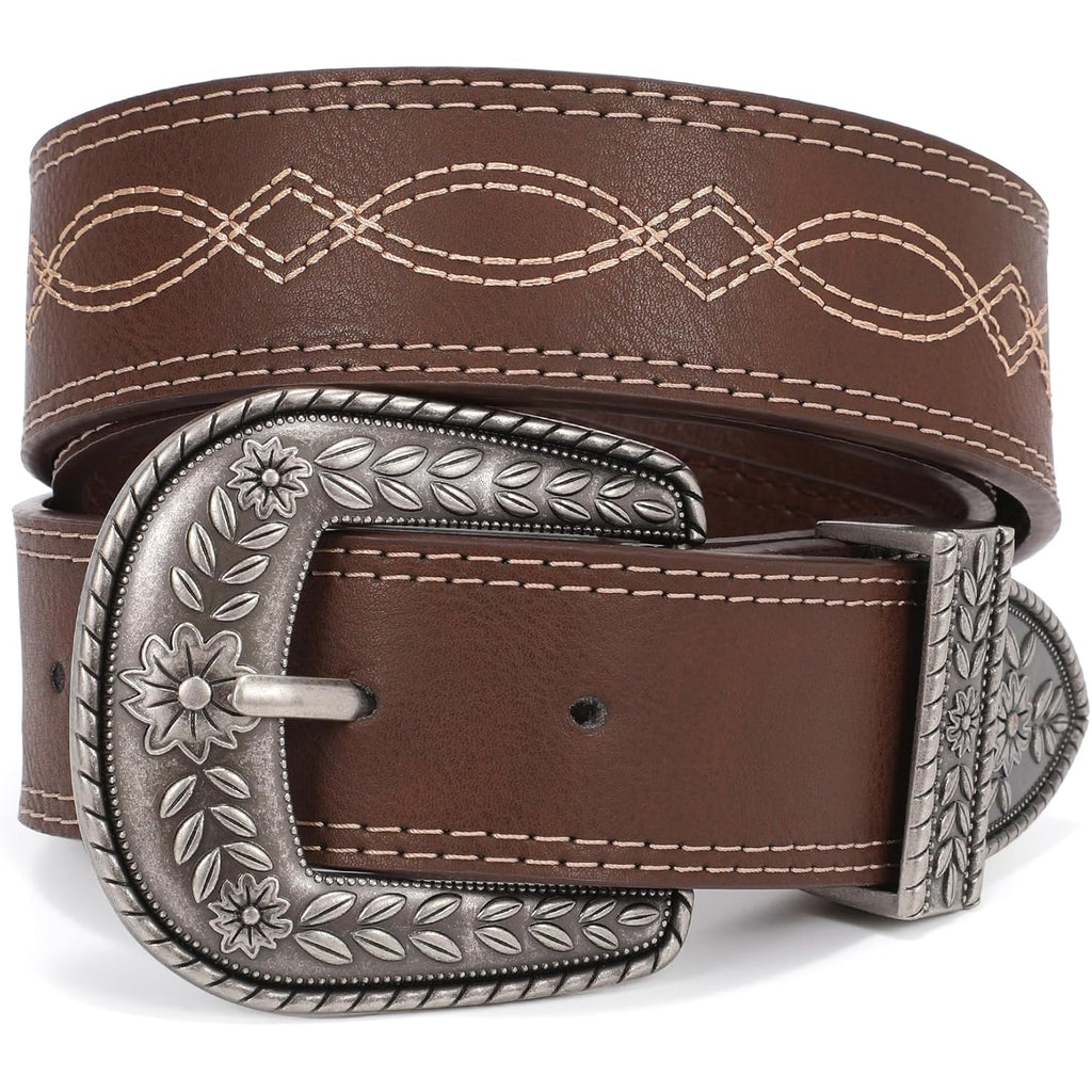 XZQTIVE Women Men Genuine Leather Belt Vintage Ladies Western Belt Engraved Tooled Leather Belt Cowboy Cowgirl Country Belt