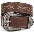XZQTIVE Women Men Genuine Leather Belt Vintage Ladies Western Belt Engraved Tooled Leather Belt Cowboy Cowgirl Country Belt