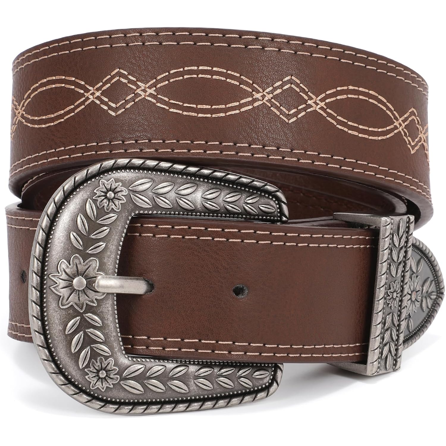 XZQTIVE Women Men Genuine Leather Belt Vintage Ladies Western Belt Engraved Tooled Leather Belt Cowboy Cowgirl Country Belt