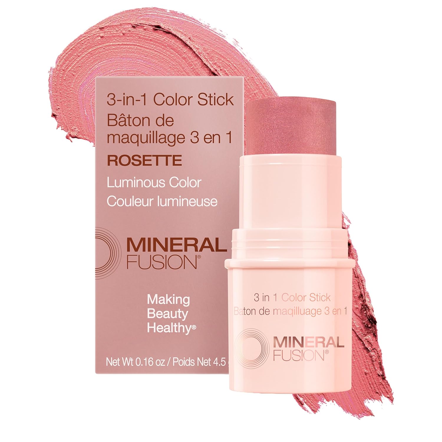 Mineral Fusion 3-in-1 Color Stick - Hydrating Cream Blush Tint for Cheek, Lip and Eye - Natural Multi Use Makeup (Rosette)