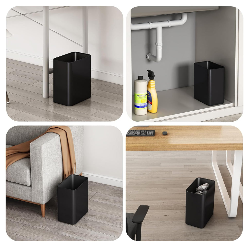 Tipgo Small Metal Trash Can, 2.1 Gallon Slim Trash Can For Bathroom, Wastebasket Garbage Bin For Bedroom, Office, Kitchen, Under Sink (Matte Black)