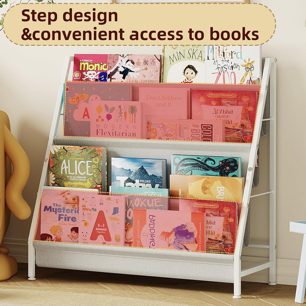4-Tier Kids Bookshelf, Book Shelf For Kids Rooms,Book Rack For Kid With Four Deep Pockets,Nursery Bookshelves For Kid' Playroom, Toddler Bookshelf As A Children'S Gift