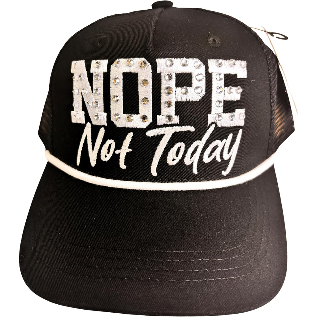 Women Rhinestone Trucker Hat Vintage Style Adjustable Mesh Back – Faith, Super Mom, Queen, Bad Hair Day and More. Gift Ideas Nope Not Today Black