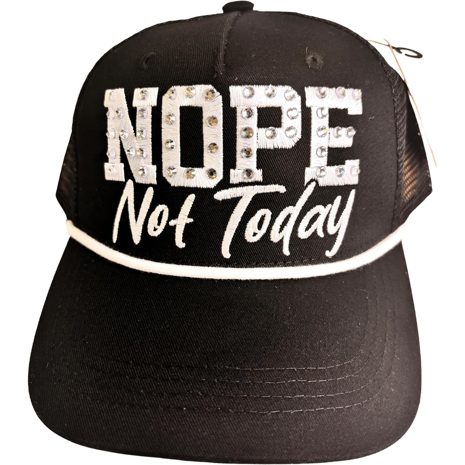 Women Rhinestone Trucker Hat Vintage Style Adjustable Mesh Back – Faith, Super Mom, Queen, Bad Hair Day and More. Gift Ideas Nope Not Today Black