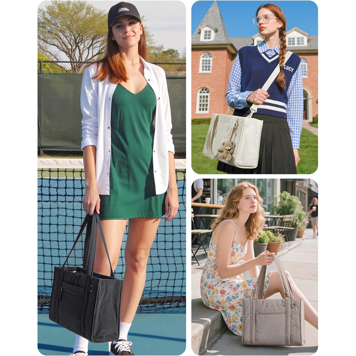 BAGSMART Boxy Tote Bag for Women, Crossbody Bag with Zipper, Crush Bow Purses for Travel Work College