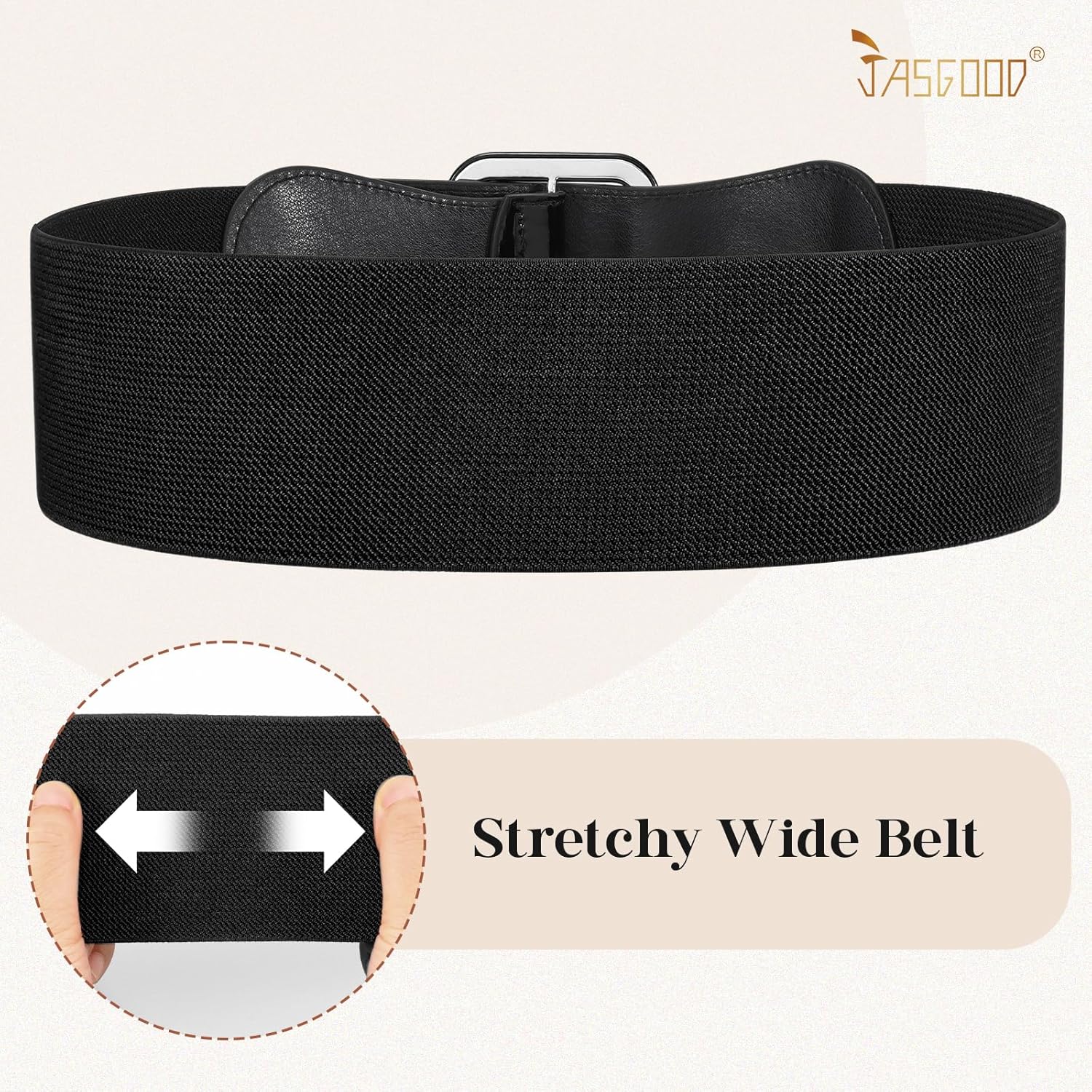 JASGOOD Women Elastic Wide Belt Stretchy Vintage Waist Belt for Dress with Fashion Square Buckle