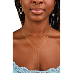 CAROVO Gold Necklace for Women Dainty Long Necklace 14K Gold/Silver Lariat Y-Shaped Pendant Necklaces Trendy Layered Lip Cubic Zirconia Beaded Chain Drop Necklaces Jewelry for Women Gifts