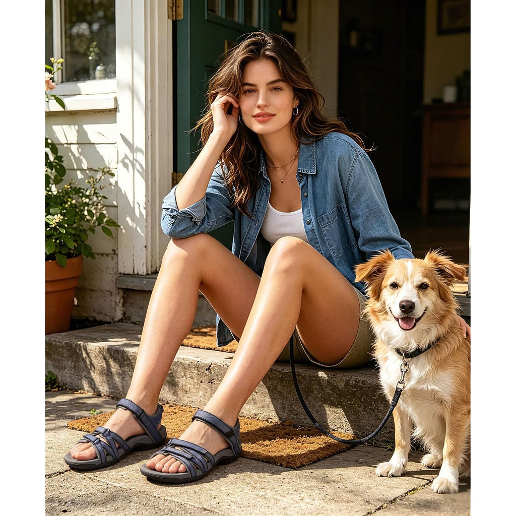 Shevalues Hiking Sandals For Women Comfortable Outdoor Walking Sport Sandal With Adjustable Straps And Arch Support