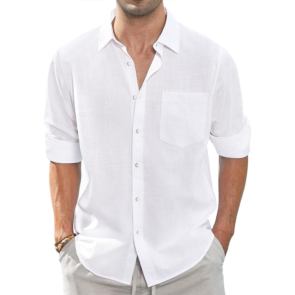 J.Ver Men'S Linen Shirts Casual Button Down Long Sleeve Shirt Solid Spread Collar Summer Beach Shirts With Pocket