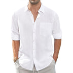 J.Ver Men'S Linen Shirts Casual Button Down Long Sleeve Shirt Solid Spread Collar Summer Beach Shirts With Pocket